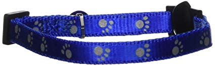 Aspen Pet Breakaway Reflective Paw Cat Collar, 3/8" x 8-12", Blue