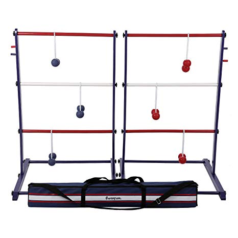 Harvil Wooden Ladder Ball Game Set. Includes Soft Bolas, 2 Targets, and Carrying Case.