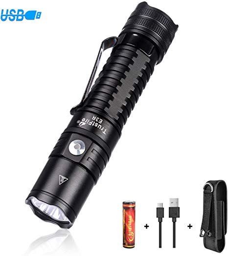 TrustFire E3R USB Rechargeable Flashlight 1000 Lumens Tactical EDC Pocket Handy Flash Light With Holster For Camping Hiking Walking Day-to-day Use Gift 【With 18650 3000mAh Battery】