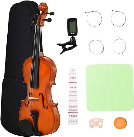 HOMCOM Violon 4/4 pleine grandeur avec étui, accordeur, épaulière, archet, colophane, cordes rechange et chiffon contreplaqué épicéa et érable