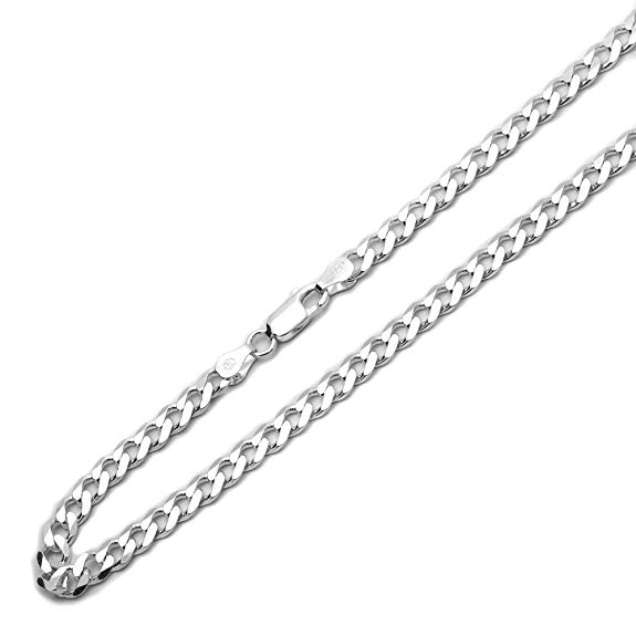 6mm Sterling Silver Chain Necklaces Italian Solid Curb Link Chain (7, 8, 9, 16, 18, 20, 22, 24, 26, 30)