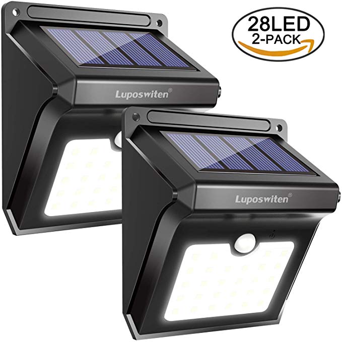 Solar Lights Outdoor, Luposwiten Solar Security Lights With Motion Sensor 400 LM, IP65 Waterproof Solar Powered Security Lights Outdoor Lights for Garden, Fence, Patio, Stairs, Yard, Wall, Driveway, Pathway Wireless Outside Solar Wall Lights [2 Pack]
