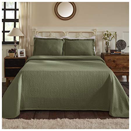 Superior 100% Cotton Medallion Bedspread with Shams, All-Season Premium Cotton Matelassé Jacquard Bedding, Quilted-look Floral Medallion Pattern - King, Sage