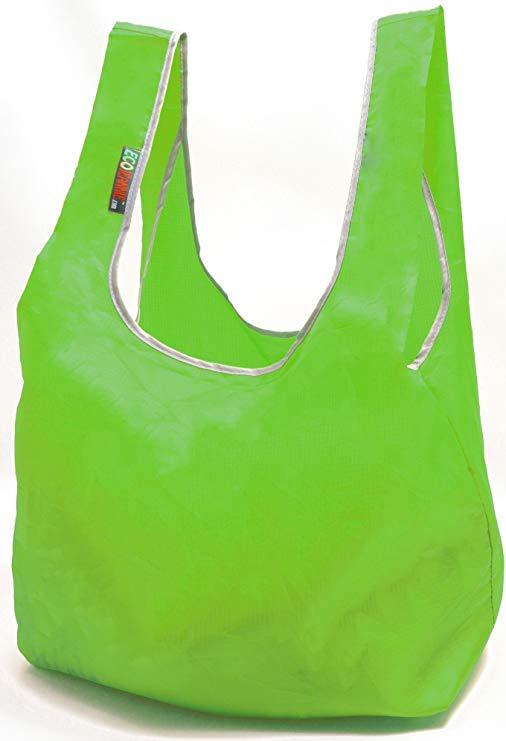 EcoJeannie Super Strong Ripstop Nylon Foldable Reusable Bag Grocery Shopping Tote Bag with Built-in Pouch, RB0003 (Green)