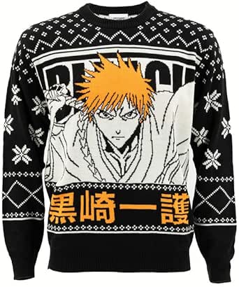 Ripple Junction Bleach Men's Premium Knit Sweater Ichigo & TV Series Anime Skull Logo Officially Licensed