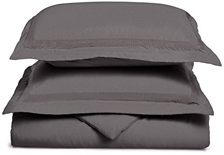 Super Soft Light Weight, 100% Brushed Microfiber, King/California King, Wrinkle Resistant, Charcoal Duvet Cover with Peaks Embroidery Pillowshams in Gift Box