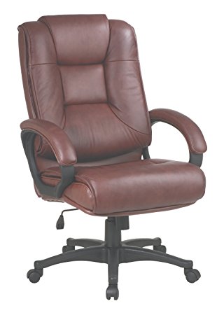 Office Star High Back Executive Leather Chair with Padded Loop Arms, Saddle