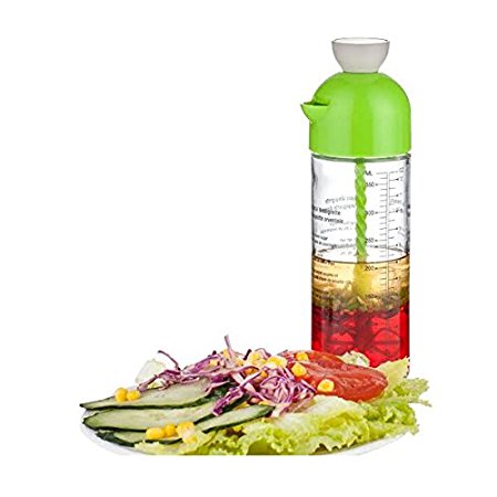 Salad Dressing Mixer Shaker Bottle, 400ml - Clear Glass, Features Innovative Plunger with Mini-Propeller for Consistent Mixing