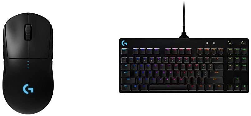 Logitech G Pro Wireless Gaming Mouse & G PRO Mechanical Gaming Keyboard, Ultra Portable Tenkeyless Design, Detachable Micro USB Cable, 16.8 Million Color LIGHTSYNC RGB Backlit Keys