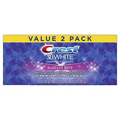 Crest 3D White, Whitening Toothpaste Radiant Mint, 4.1 oz, Pack of 2