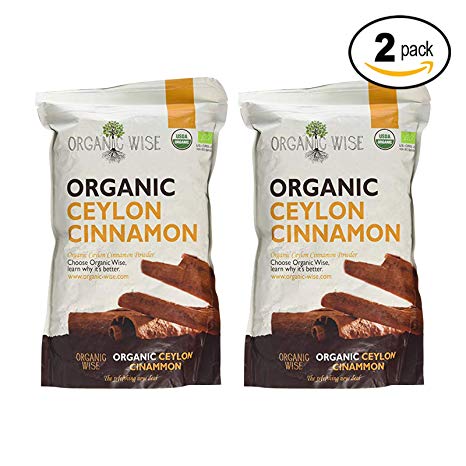 Organic Wise Ceylon Cinnamon Ground Powder, 1 lb-From a USDA Certified Organic Farm and Packed In The USA- 2 pack Bundle