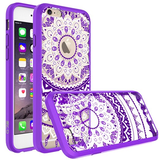 iPhone 6 Case, iPhone 6S Case, SmartLegend Retro Totem Mandala Floral Pattern Clear Acrylic PC Hard Back Cover with TPU Bumper Hybrid Transparent Protective Case for iPhone 6/6S 4.7" - Purple