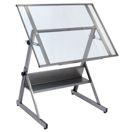 Studio Designs 13345 Solano Adjustable Height Drafting Table Raw SteelClear Glass