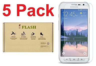[5 Pack Promotion] iFlash Tempered Glass Screen Protector For Samsung Galaxy S6 Active (NOT S6 Model) - Crystal Clear / 2.5D Rounded Edges / 9H Hardness / Scratch Proof / Bubble Free / Oleophobic