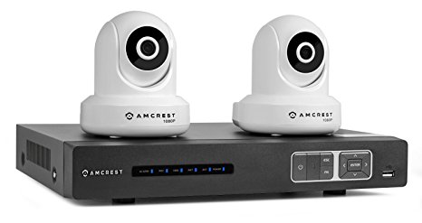 Amcrest Wireless IP Video Security System NV1104 1080p NVR (4CH 720p/1080p) and 2 x 2MP 1080P Amcrest ProHD WiFi Pan/Tilt IP Cameras IP2M-841 (White)