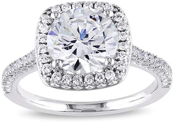 PORI JEWELERS .925 Sterling Silver Cushion Cut Halo Solitaire Engagement Ring- 2.45 Cttw CZ