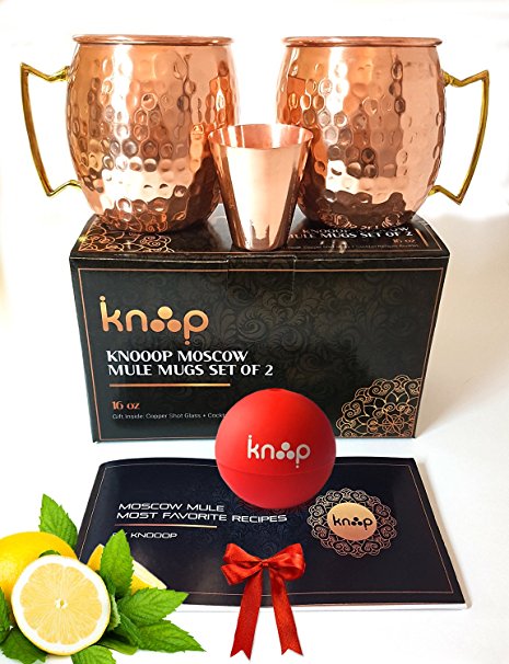 Moscow Mule Copper Mugs Set Of 2 By Knooop. Pure Solid Hammered Copper Mules, A Premium 2 Mule Mugs Gift Set Kit. Drink Healthy In Unlined 16 Ounce Traditional, True Authentic, 100 % Copper Cups