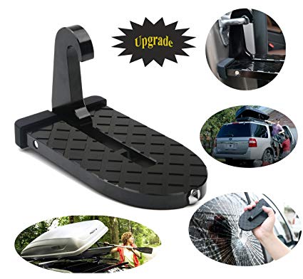 Car Doorstep Vehicle Latch Door step,Folding Ladder Foot Pegs with Safety Hammer Tools Easy Access Car Rooftop Roof-Rack for Car, Jeep, SUV