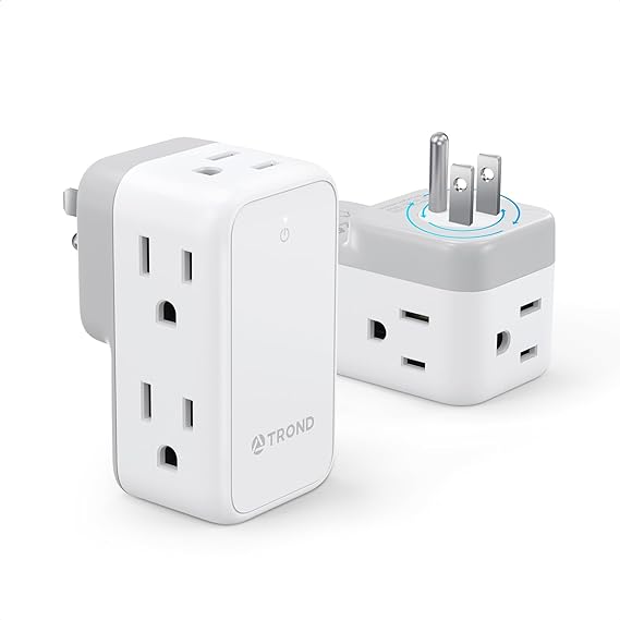 TROND Wall Outlet Extender 2 Pack - Multi Plug Outlet Splitter with Rotating Plug, 6 AC Outlet Adapter, Cruise Essentials, Small Electrical Outlet Extender for Travel Office Home Dorm Room