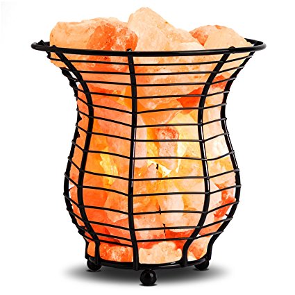 Hemingweigh Himalayan Glow Natural Air Purifying Himalayan Tall Round Basket Salt Lamp with Salt Chunks, Bulb and Dimmer Control, 5’ UL Listed Cord