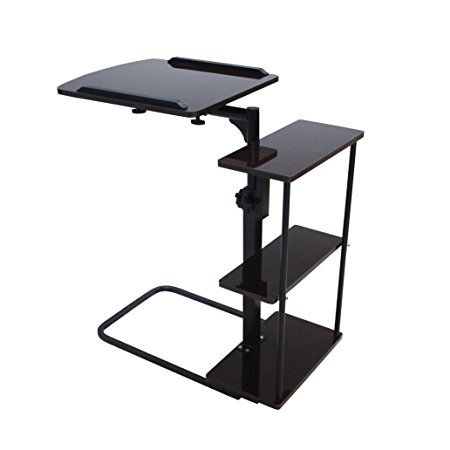 Unicoo - Multi-Function Height Adjustable Overbed Table, Sofa table, Laptop Cart (Black Walnut-102)