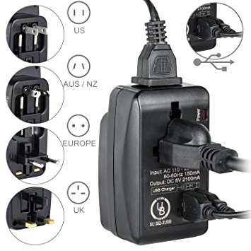 Yubi Power 2 USB Charging Port (2A) All in One Universal Worldwide Travel Wall Charger AC Power AU UK US EU Plug Adapter Adapter. - Black