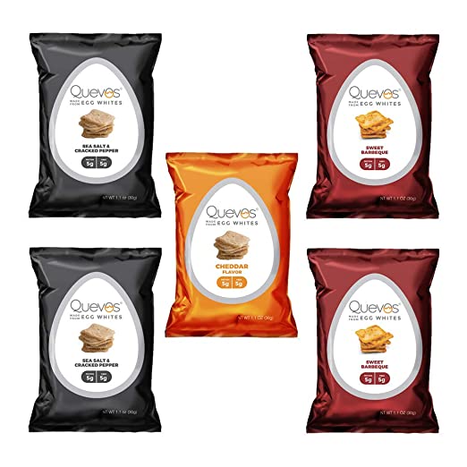Variety 5 Pack of Quevos Classic Flavors - High Protein Egg White Chips - High Fiber Crunchy Snack Made with Avocado Oil - Gluten Free Grain Free and Guiltless (1.1 oz bags - 5 pack)