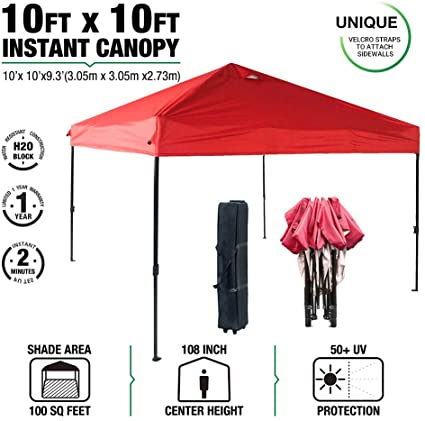 kdgarden 10 x 10-Feet Easy Pop Up Canopy Portable Instant Canopy Shelter for Outdoor Party and Commercial Use, 300D Silver Coated UV Canopy Tent with Wheeled Carry Bag, Red