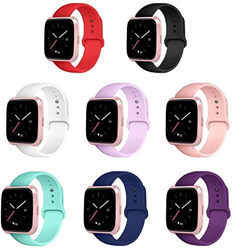 PROSRAT 8PCS Versa 2 Bands for Women,Soft Silicone Sport Wristband Compatible with Fitbit Versa 2/Fitbit Versa/Fitbit Versa Lite (Large, 8-Pack)