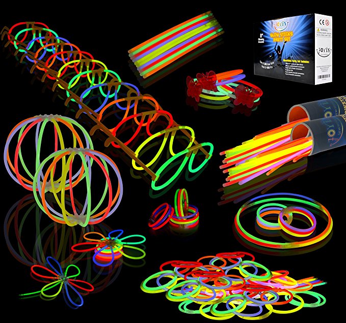 JOYIN Glow Sticks Bulk 200 8" Glowsticks (Total 456 PCs 7 Colors); Bracelets Glow Necklaces Glow-In-The-Dark Light-up Party Favors Pack.