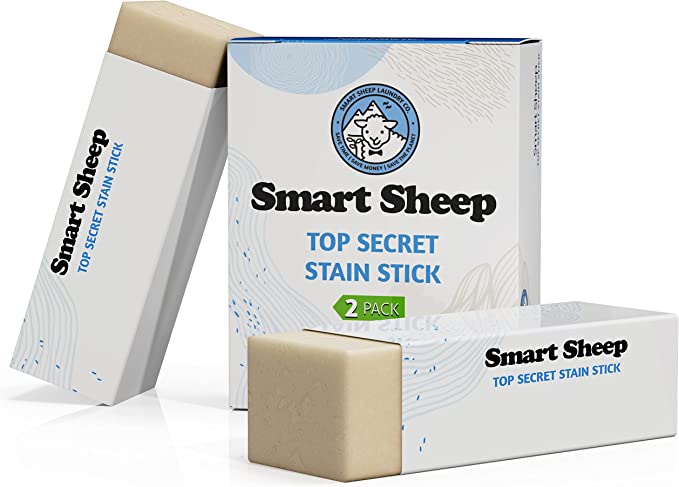 Smart Sheep 2 Pack Stain Stick - Stain Remover for Clothes - Powerful Laundry Stain Remover - Formulated w/Natural Ingredients - Plastic Free - Perfect for Food Drink Pet Grass & Blood Stains