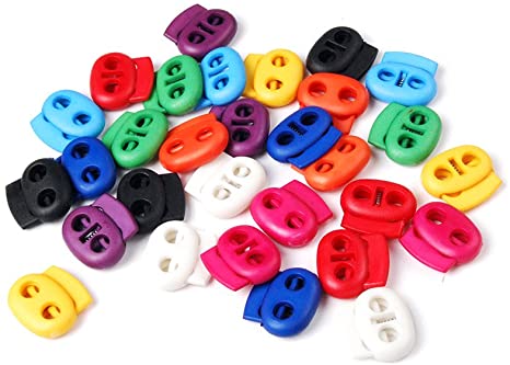 25pcs Mixed Color Double Holes Oval Bean Cord Lock Stopper Toggles End Spring DIY Findings Fastener Slider Supplies FLS003-B/C(Mix-s)