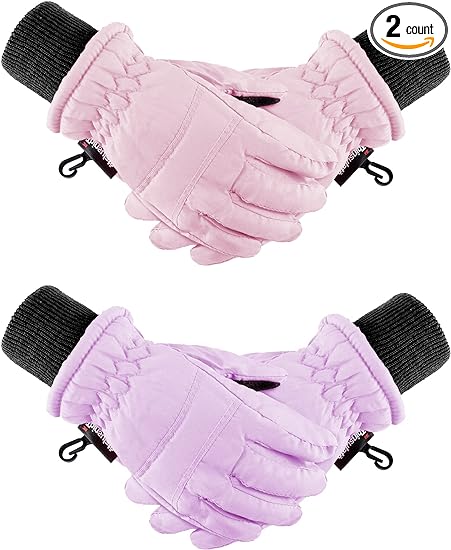 Boao 2 Pairs Kids Winter Ski Gloves Waterproof Warm Snow Mittens Full Finger Gloves for Toddlers Infants