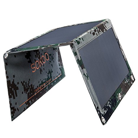 SOKOO 15W 2-Port USB Portable Foldable Solar Charger with High Efficiency Solar Panel, Reinforced and Waterproof, for Cell Phone, iPhone, Backpack and Outdoors (Camouflage)