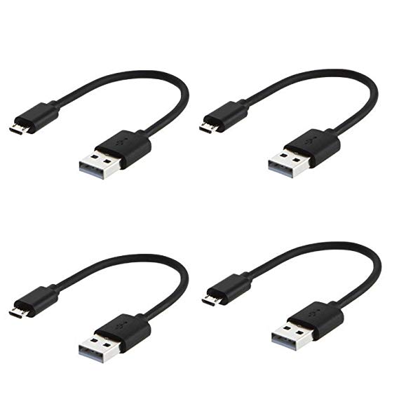 Short Micro USB Charging Station Cable 4 Pack, 8 inch, Black Micro Lightning Cable, Lightning Charging and Syncing USB Charge Cord for Samsung, HTC, Motorola, Nokia, Kindle, MP3, Tablet and more