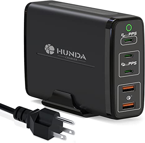 245W USB C Charger,HUNDA GaN PD Fast Charger 5 Ports USB Charger Portable Charging Station Support PD3.1/PPS/QC4 /QC3.0 Compatible with MacBook Pro,Dell XPS,HP,Surface Series,iPhone,ipad,Galaxy etc