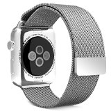 Apple Watch Band MoKo Milanese Loop Stainless Steel Bracelet Smart Watch Strap for Apple Watch 38mm All Models with Unique Magnet Lock No Buckle Needed - SILVER Not Fit iWatch 42mm Version 2015