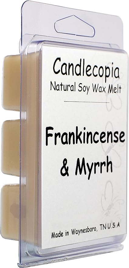 Candlecopia Frankincense & Myrrh Strongly Scented Hand Poured Vegan Wax Melts, 6 Scented Wax Cubes, 3.2 Ounces