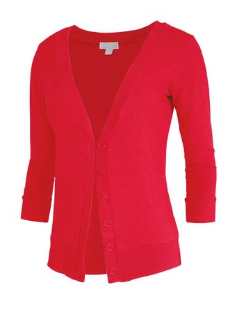 Juniors - Womens 3 4 Sleeve T Shirt Button Cotton Knit V-Neck Cardigan Sweater