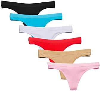 COSOMALL 6 Pack Women's Thongs Cotton Breathable Panties Bikini Underwear Cheeky