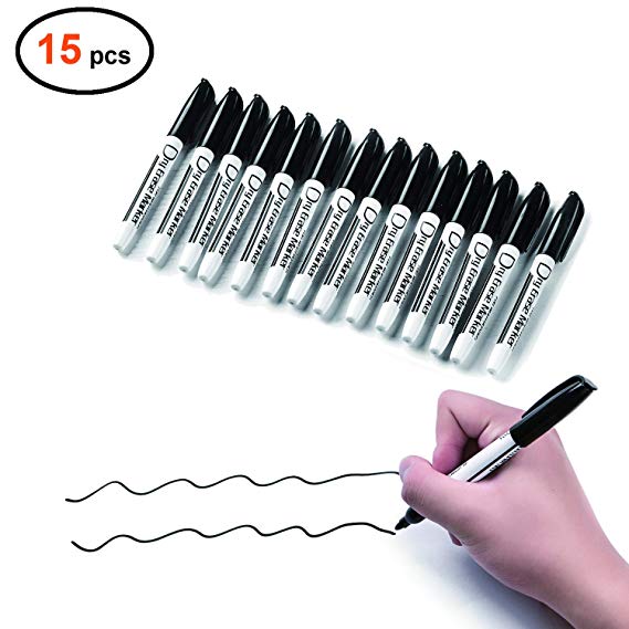 Black Dry Erase Markers Low Odor Fine Whiteboard Markers Thin Box of 15