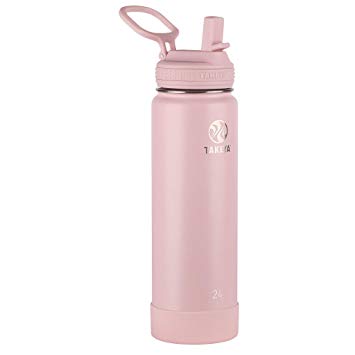 Takeya 51221 Actives Insulated Stainless Steel Bottle w/Straw Lid, 24oz Blush