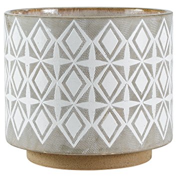 Rivet Geometric Ceramic Planter, 8.7" H, White and Grey