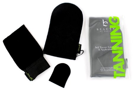 Self Tanning Mitt & Kit - Exfoliation & Application - Professional Bundle Includes Exfoliating Mitt, Face Applicator & Double Sided Self Tanner Body Application Glove for Streak Free Sunless Glow