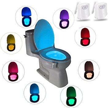 Refoss Motion Sensor LED Toilet Bowl Night Light, Home Toilet Washroom Bathroom Night Lamp, 2 Modes and 8 Colors, 2 Pack