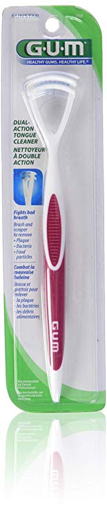 GUM Dual Action Tongue Cleaner Brush and Scraper (Colors May Vary)