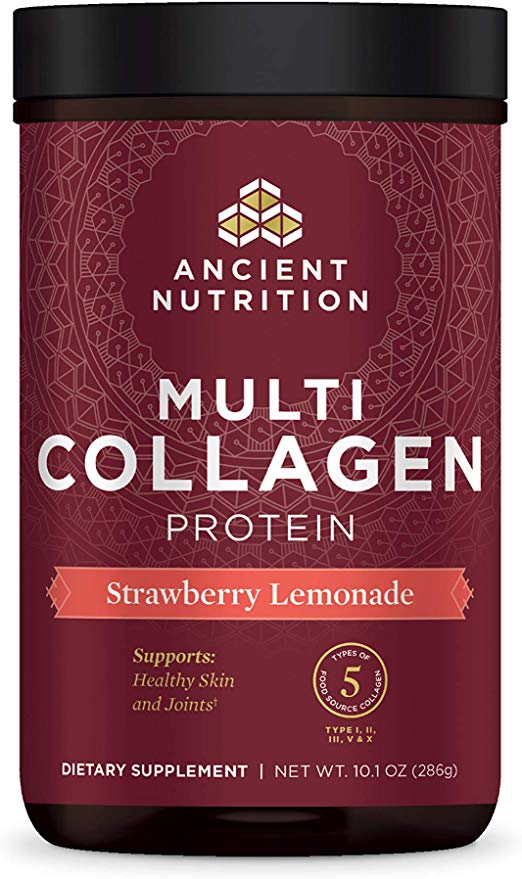Ancient Nutrition Multi Collagen Protein Powder, Strawberry Lemonade, Formulated by Dr. Josh Axe, Hydrolyzed Collagen Supplement Supports Joints, Hair, Skin and Gut Health, 10.1 oz