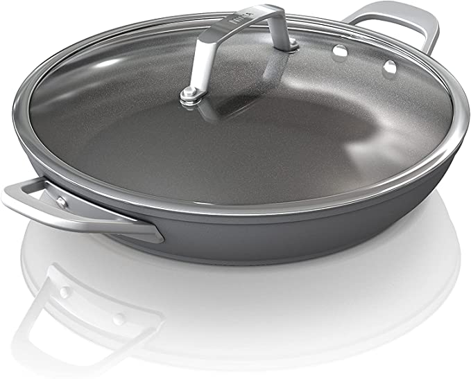 Ninja C30830 Foodi NeverStick Premium Hard-Anodized 12-Inch Everyday Pan with Glass Lid, Slate Grey