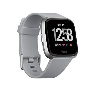 Fitbit Versa smartwatch, gray/silver aluminum, one size (s & l bands included)