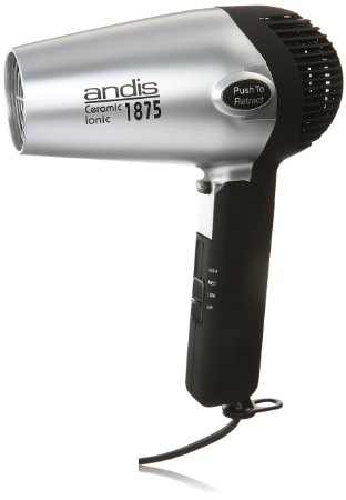 Andis 1875-Watt Fold-N-Go Ionic Hair Dryer  SilverBlack 80020